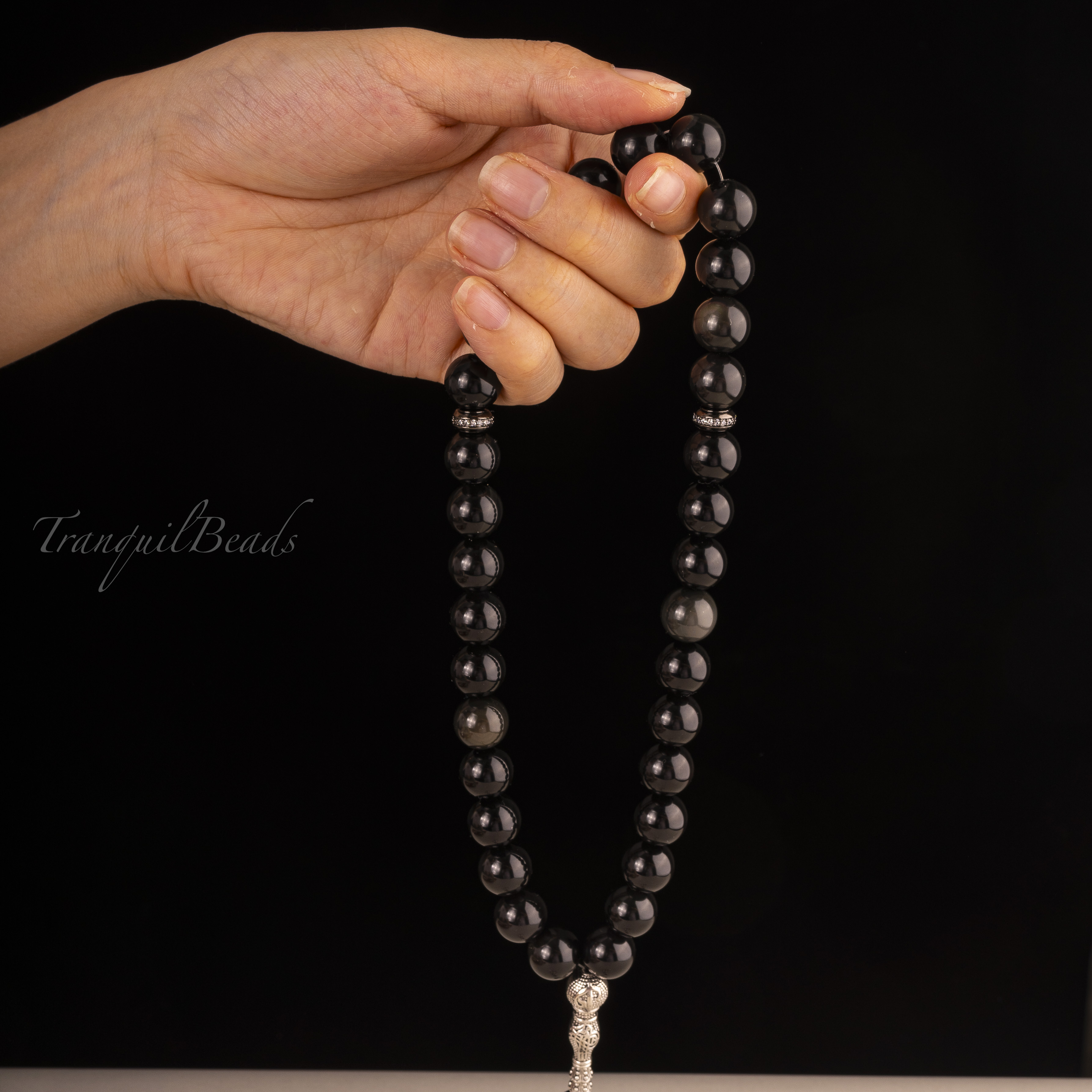 Silver Sheen Obsidian Tasbih